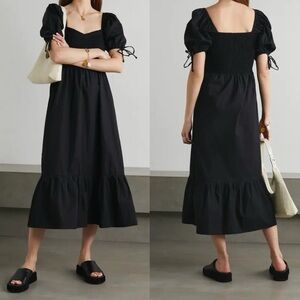 Faithfull The Brand Lithana Shirred Cotton-Poplin Midi Dress In Black Size Small